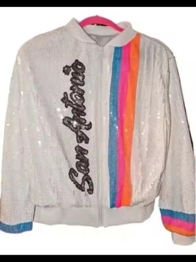 White Sequined San Antonio Spurs Front Zip Jacket with Spurs Logo On Back